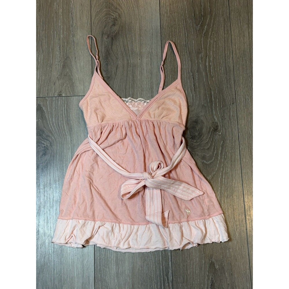 Vintage Y2K Abercrombie & Fitch Pink Babydoll Cami Top Junior XL Ruffle Lace